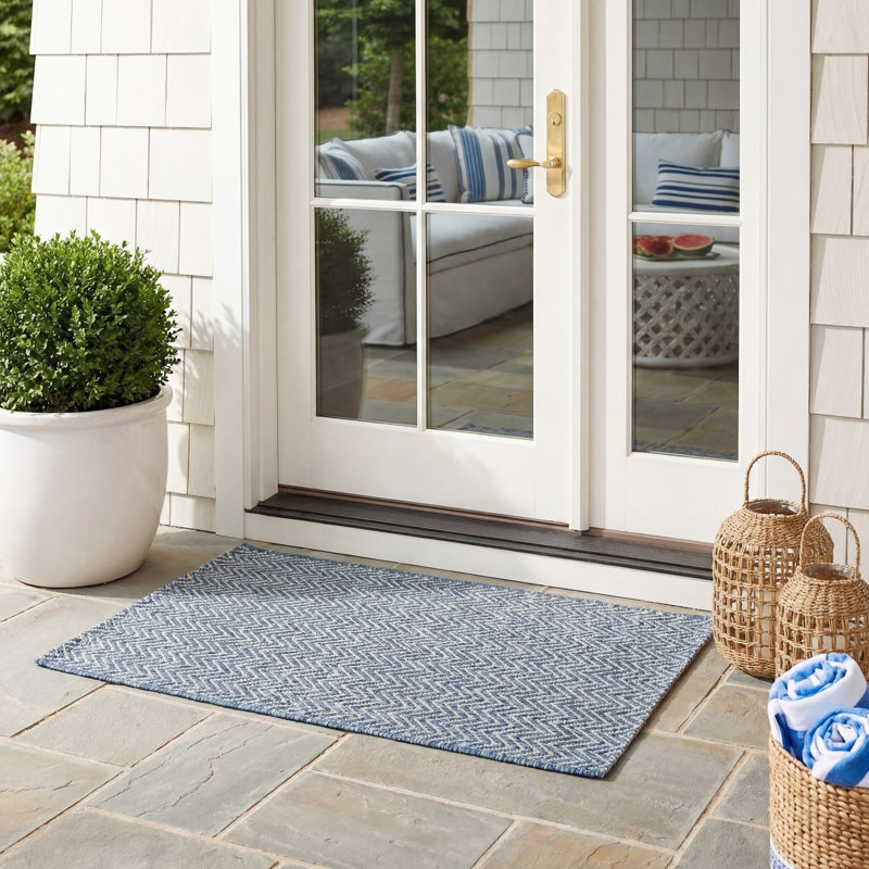 Aevry Navy/Gray Area Indoor/Outdoor Area Rug, Rectangle 2' x 3'7"