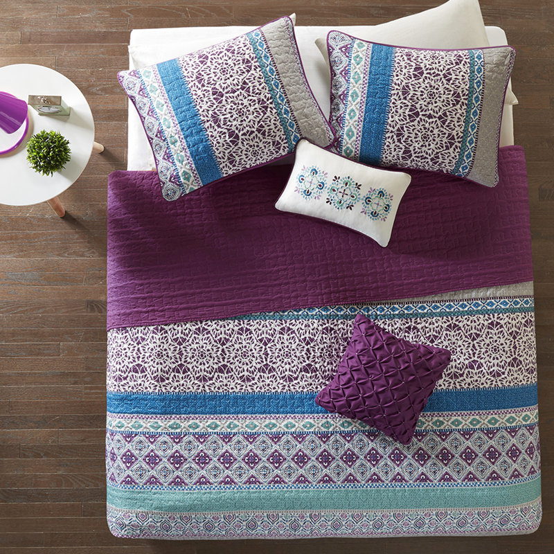 Global Inspired Twin/Twin Xl Purple Quilt - And Comfortable Solid Reverse With Pillows