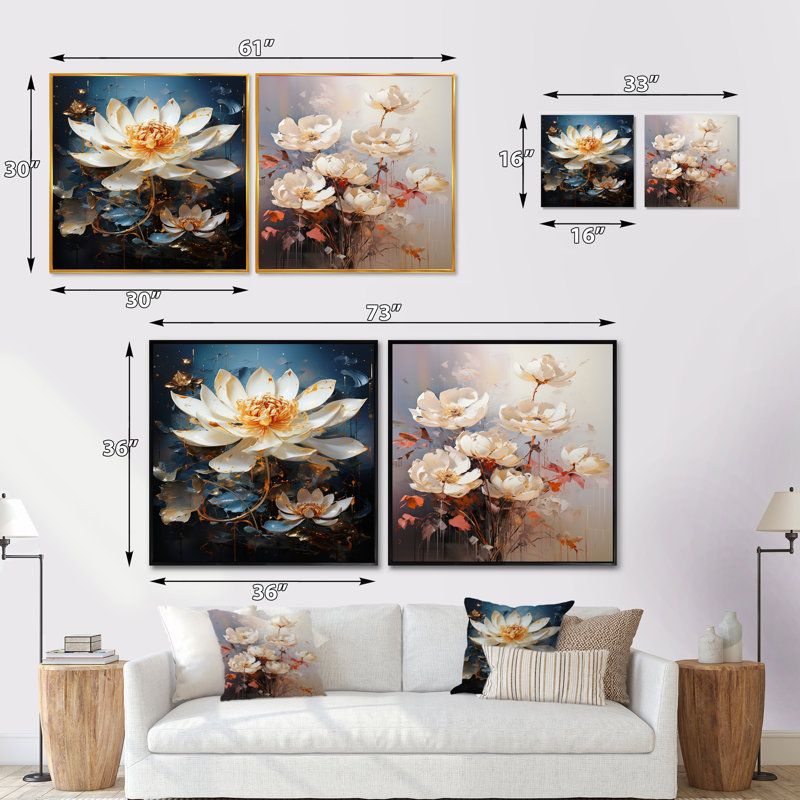 Opulent Reflections Lotus - lot de 2 lotus carrés, Cadre flottant brun, H 30 po x l 61 po