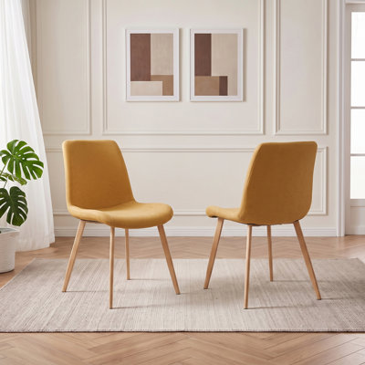 Chaises de salle à manger modernes en tissu, chaises d'appoint rembourrées avec pieds en métal enduit effet bois clair pour la cuisine et la salle à manger
