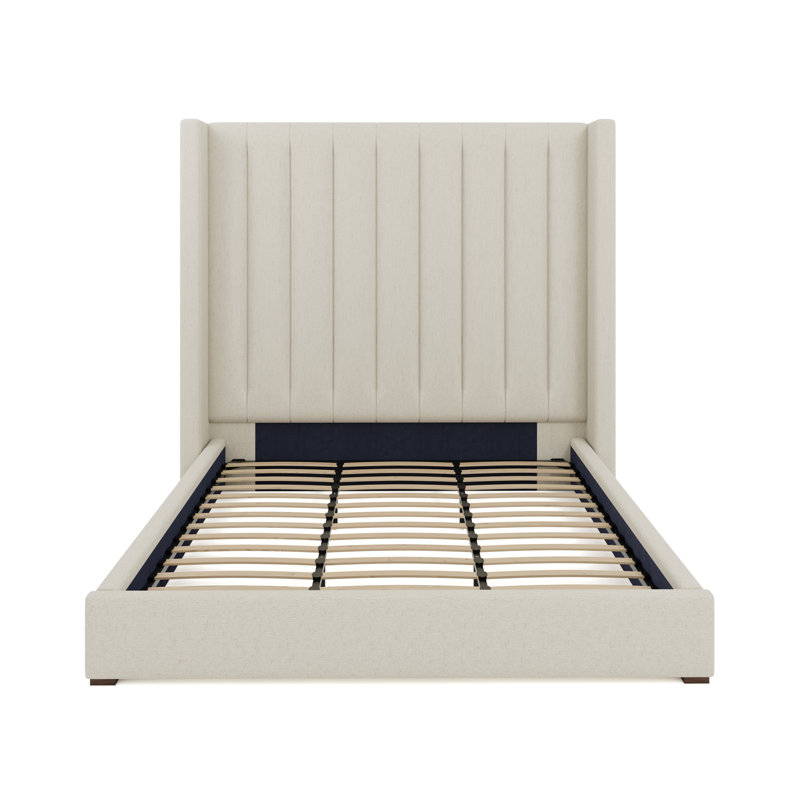 Lit plateforme tapissier Decost, Blanc cassé, Très grand lit