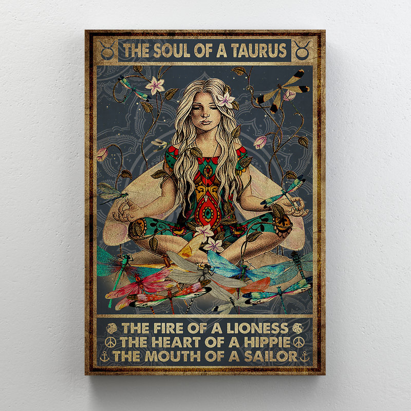 «Taureau avec des libellules - L'Âme d'un taureau», reproduction d'art graphique sur toile tendue, H 36 po x l 24 po x P 2 po