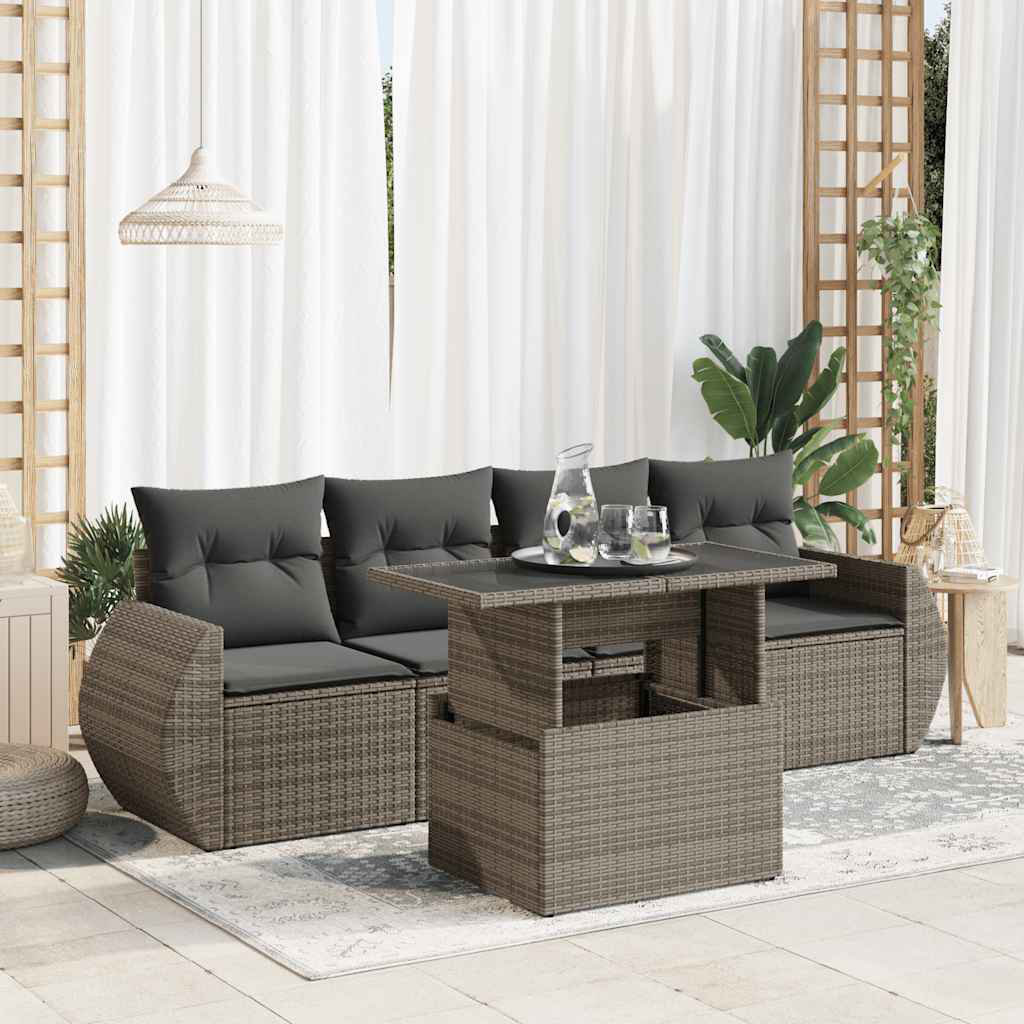 Vidaxl 5-Tlg. Garten-Sofagarnitur Mit Kissen Grau Poly Rattan