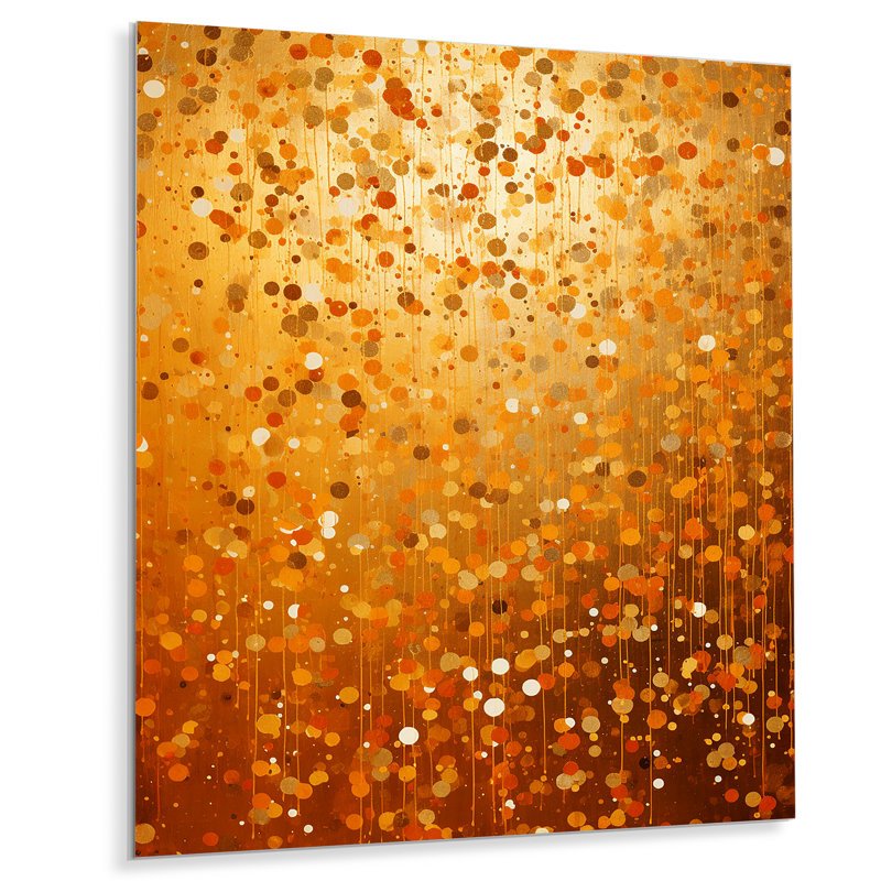 «Golden Abstract Dot Radiance II», art mural abstrait en métal, H 32 po x l 16 po x P 1 po
