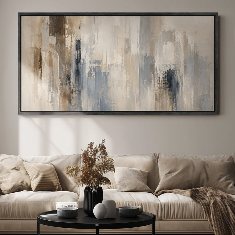 Impression sur toile encadrée abstraite extra large, H 30 po x l 60 po, Noir