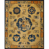 Ivory Antique Scenic Animal Cloud Band Pictorial Chinese Scholars Design Peking Area Rug
