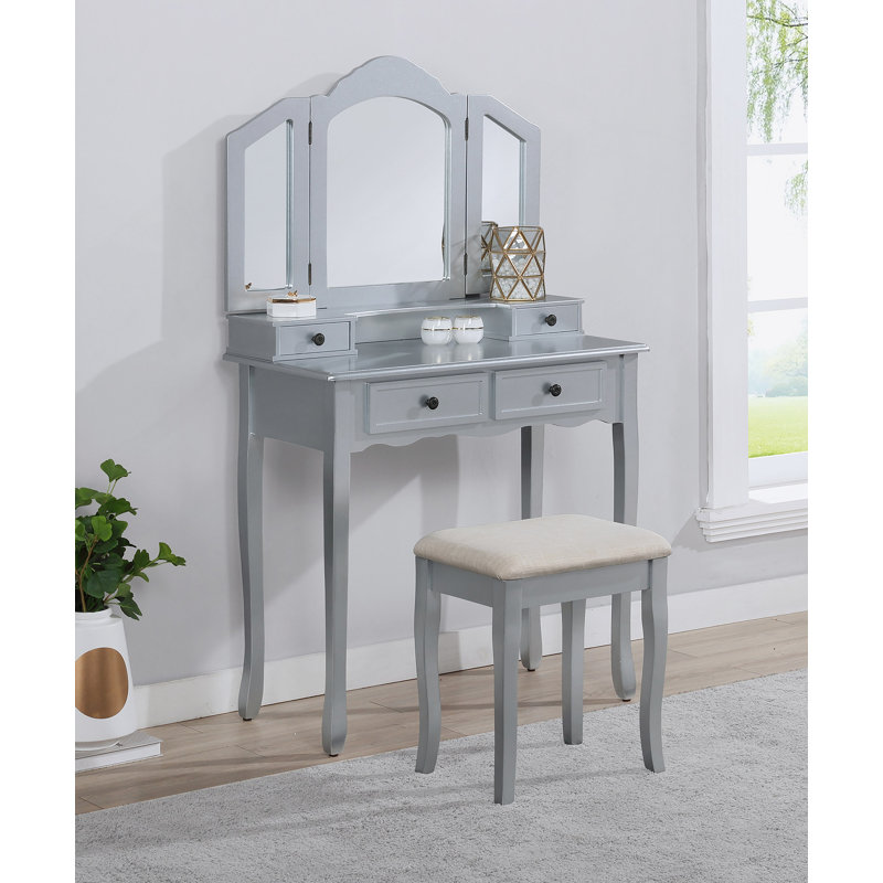Ensemble coiffeuse et tabouret en bois, Argent