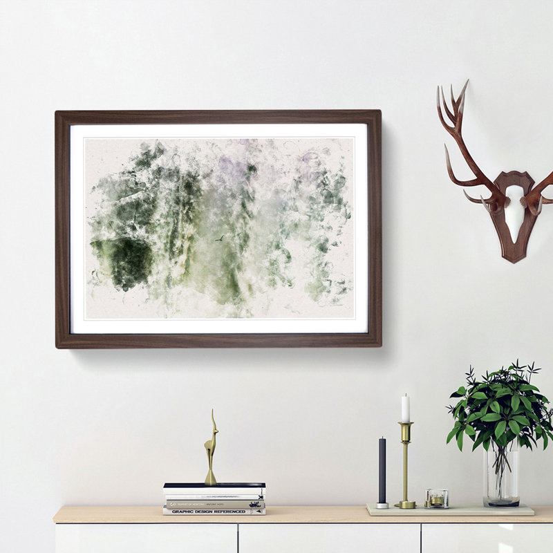 Bird Flying by the Waterfall Watercolour - Picture Frame Graphic Art Print, 36cm H x 48cm W x 2cm D, Walnut Framed