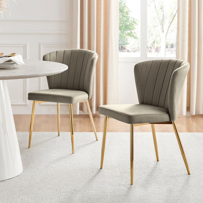 Danno Luxury Scalloped Back Velvet Dining Chairs - Modern Art Deco Style, Taupe