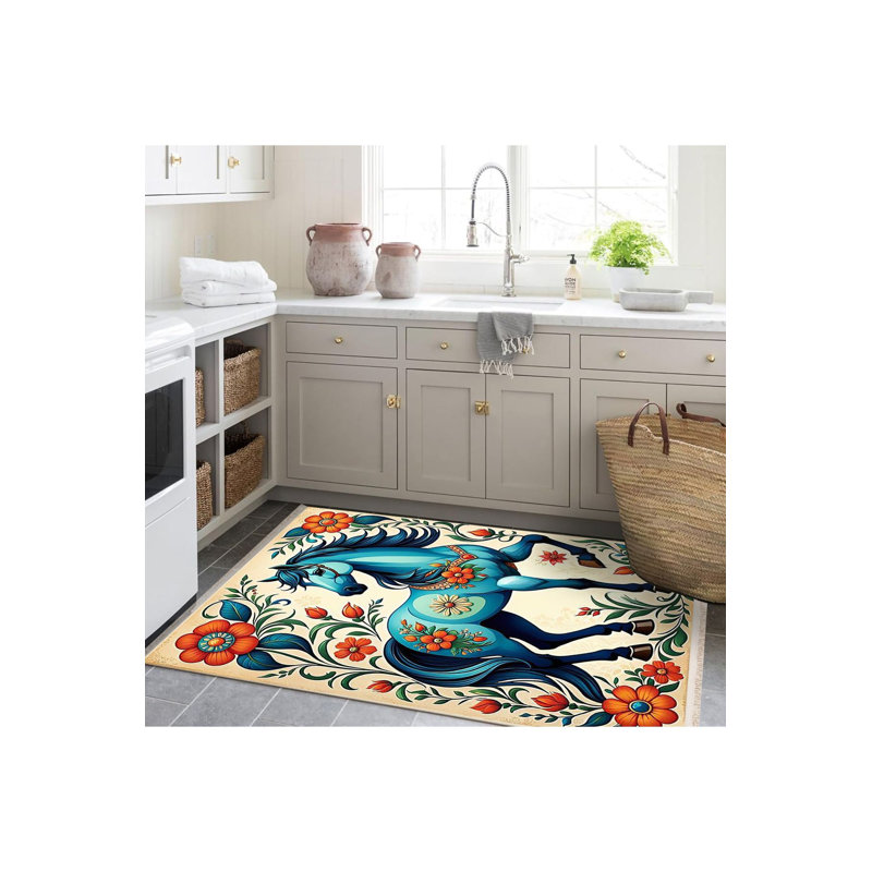 Tapis décoratif lavable à la machine orange, Sous-tapis rectangulaire 3 pi 11 po x 5 pi 11 po i