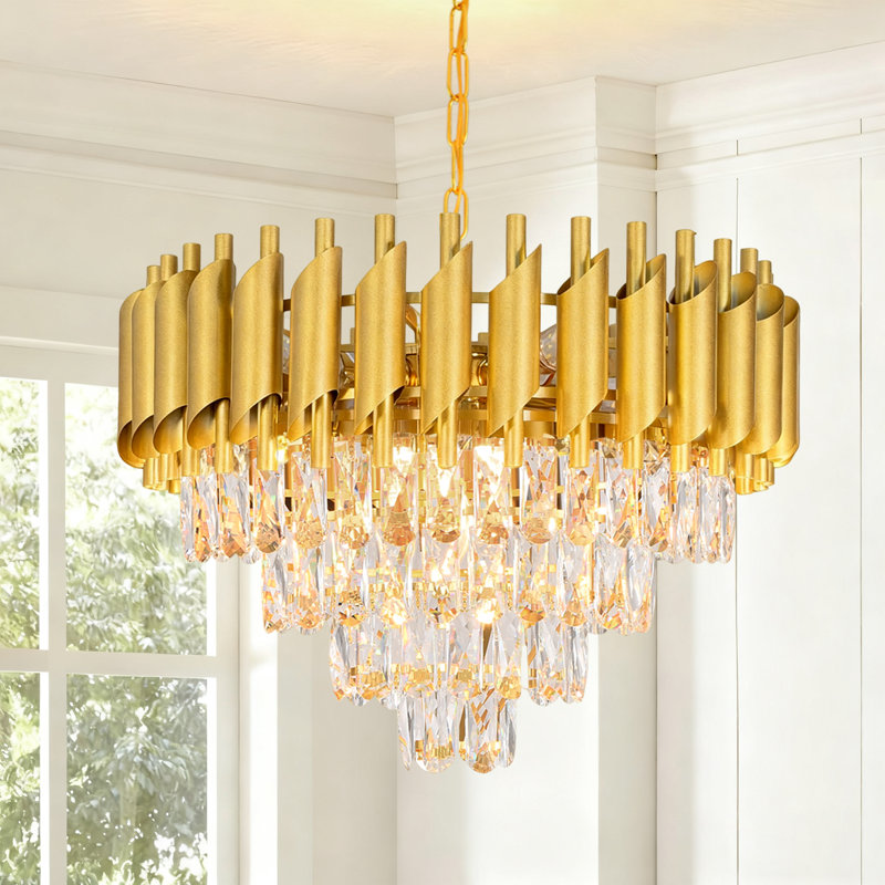 Akua 19.6" Luxury Gold Tiered Crystal Chandelier, Modern Round, E14 Socket, Bulb Excluded