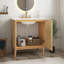 Meuble-lavabo de 30 pouces de couleur bois naturel fabriqué à partir de matériaux naturels, avec portes en rotin faites à la main à fermeture douce