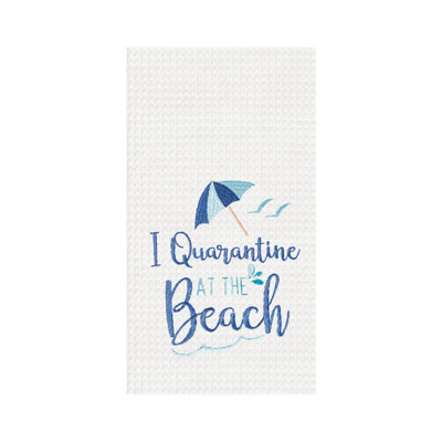 Quarantine At The Beach Embroidered Waffle Weave Dishtowel
