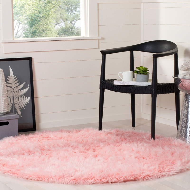 Faux Sheepskin Indoor Rug, Round 4', Pink
