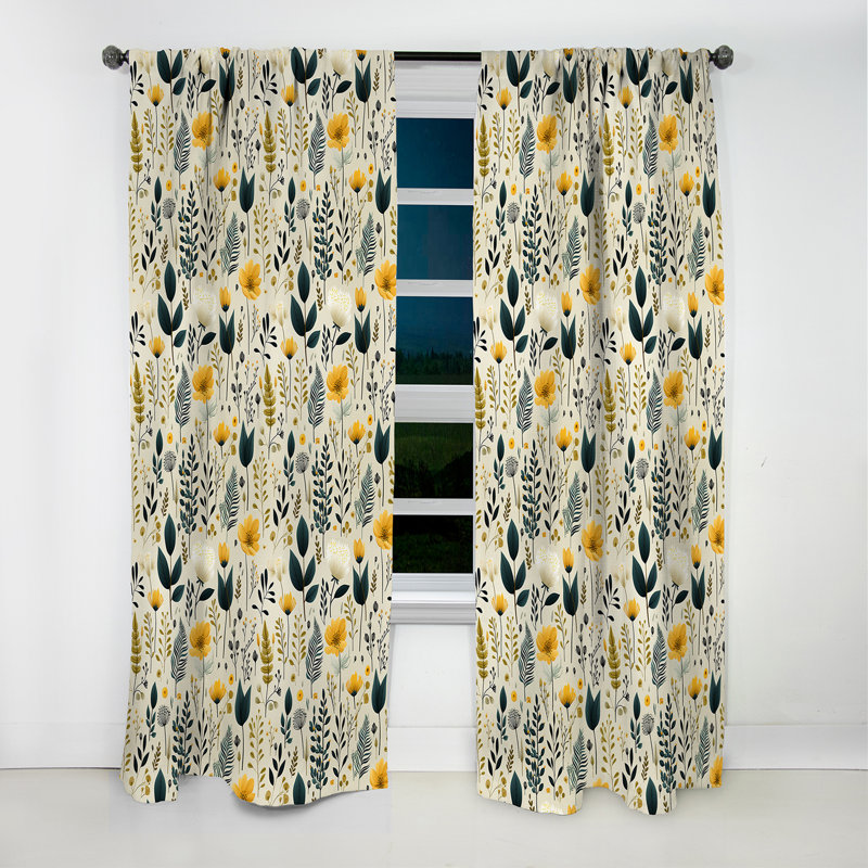 Motif botanique à motif neutre V - Rideau bohème - Rideau occultant abstrait - 1 panneau, L 52 po x L 90 po