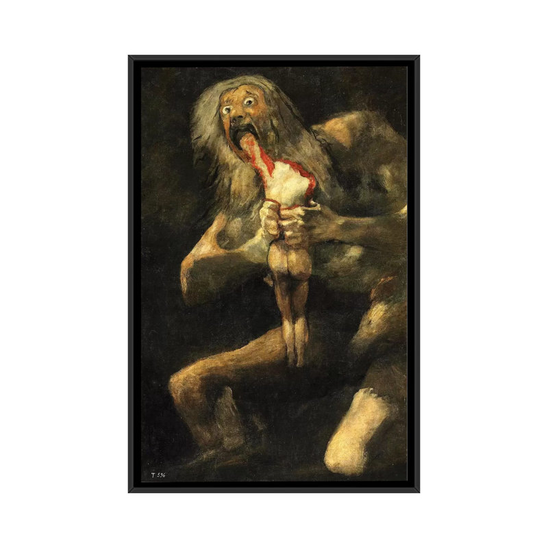 «Saturn Devouring One Of His Sons», reproduction d'impression sur toile tendue, Toile avec cadre noir, Pas de tapis