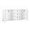 Curved Front Two Door Three Drawer Buffet In Textured Light Blue Linen With Satin Brass Ring Hardware