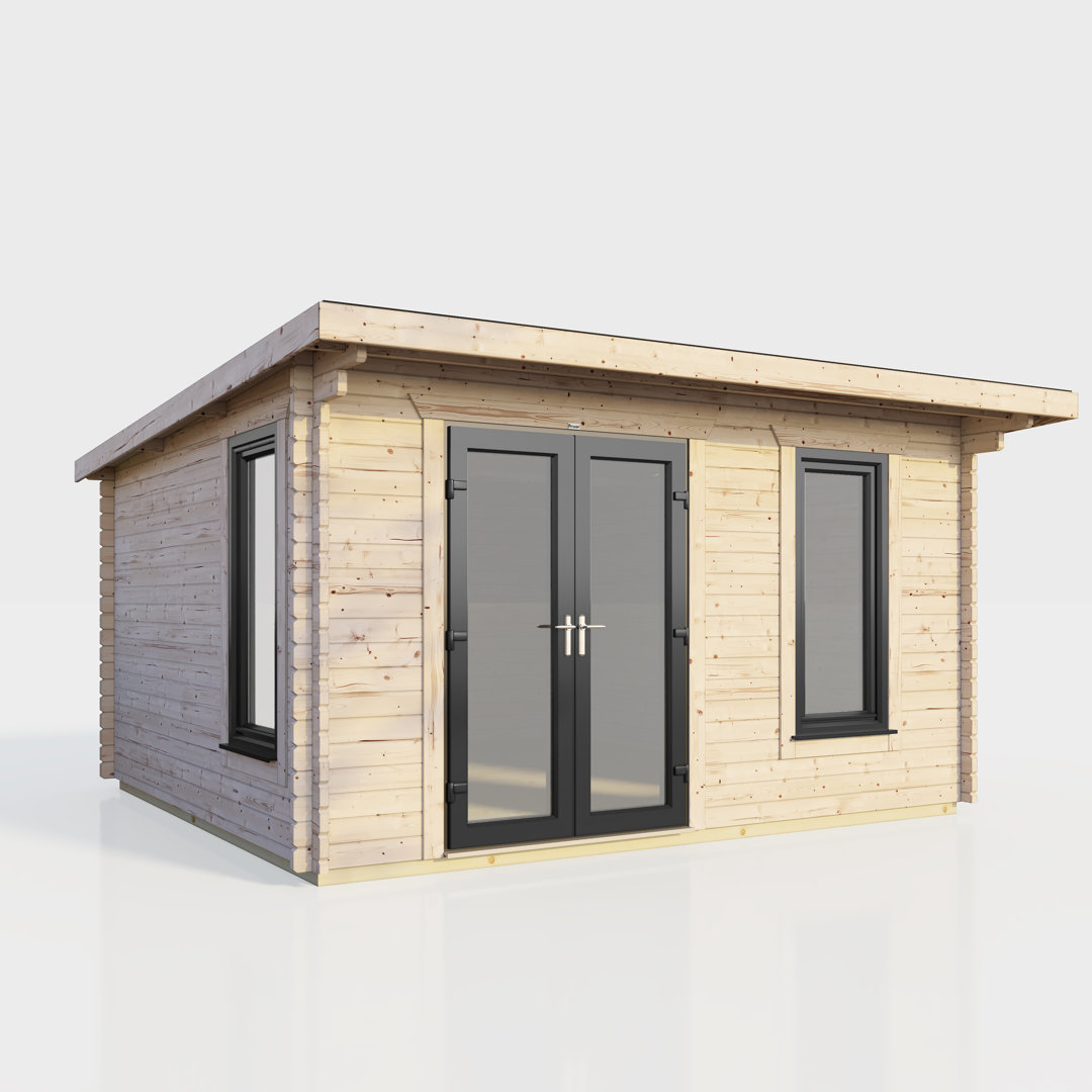 Powersheds 14 x 10ft Pent Log Cabin, Doors to the Left - 44mm
