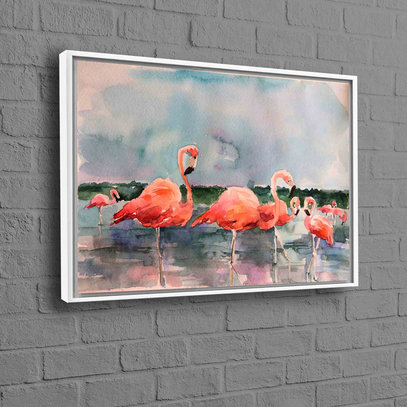 Art abstrait aquarelle flamant rose sur toile de coton pour une touche de décor tropical, H 12 po x l 16 po