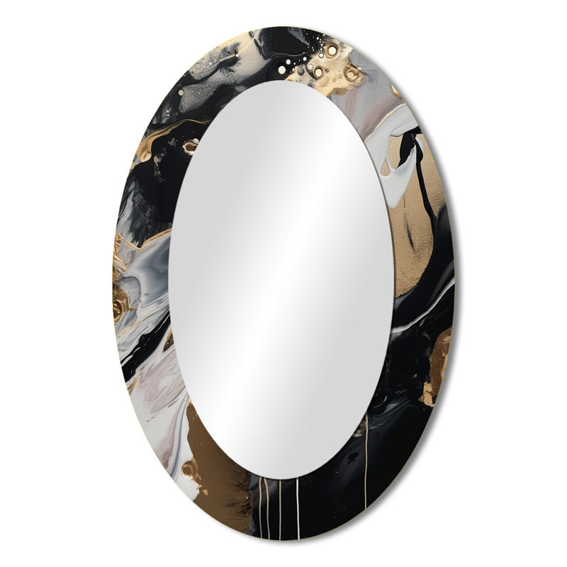 Dos et marbre doré Medley III - Miroir décoratif ovale abstrait sur métal, 36 po x 24 po