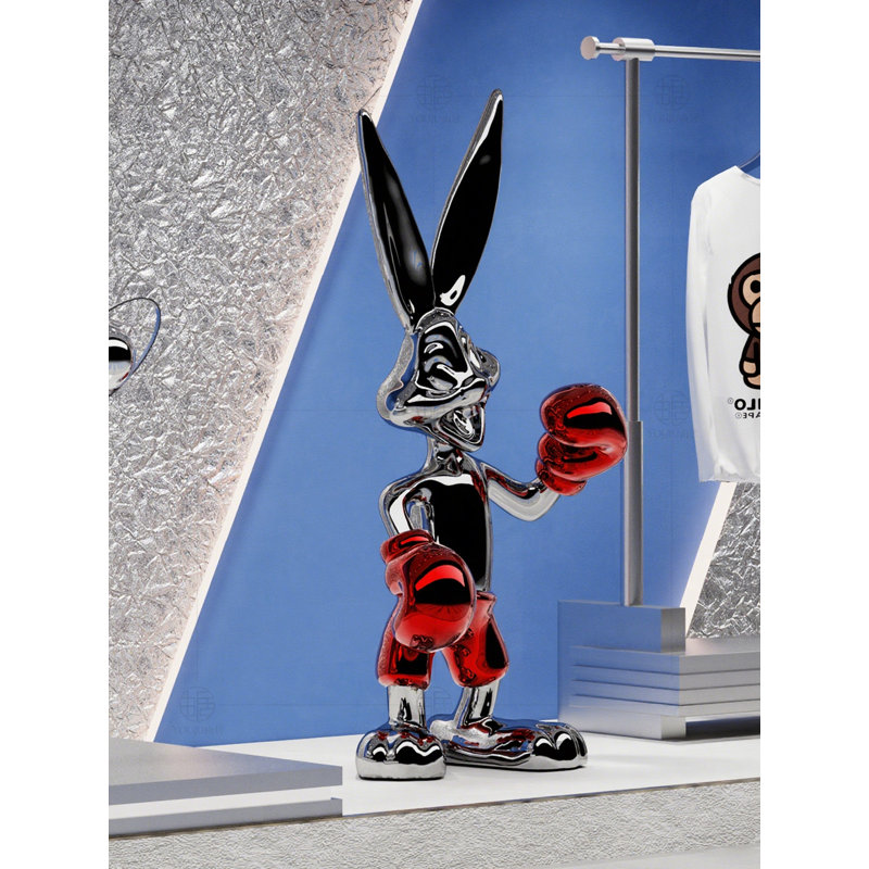 Color-Changing Trend Long-Eared Rabbit Fiberglass Sculpture Decoration Item, Red