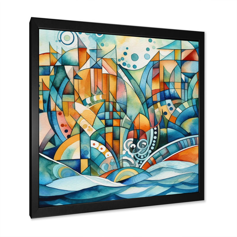 Langage bleu et orange II - imprimé, Impression noire sur toile encadrée, H 16 po x l 16 po x P 1 po