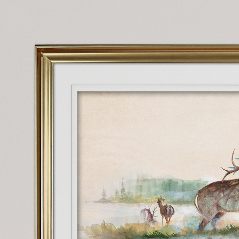 " Misty Elk ", 24" H x 32" W x 1.5" D, Gold