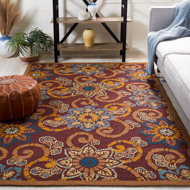 Tapis rouge crocheté à la main Childers, Rectangle 8 pi x 10 pi