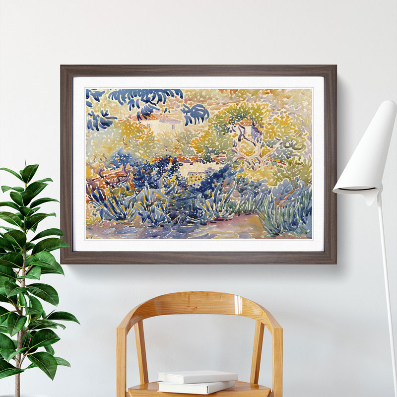The Artist's Garden by Henri-Edmond Cross - Picture Frame Painting, 48cm H x 65cm W x 2cm D, Walnut