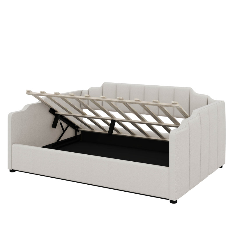 Full Size Upholstered Daybed With Underneath Storage, Beige