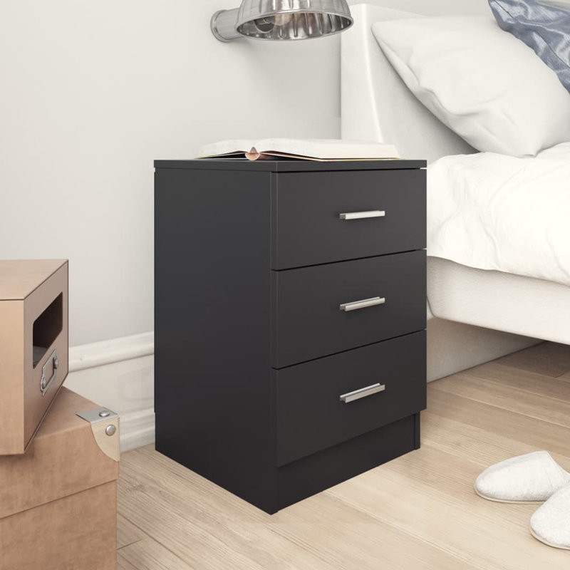 Nightstand Bedside Table with 3 Drawers Bedside Table Engineered Wood, Black