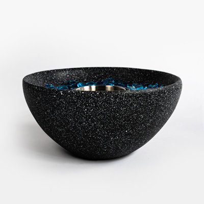 Black Tabletop Fireplace - Ethanol Fire Pit With Blue Glass Beads And Inner Steel Cup Portable Concrete Accessories