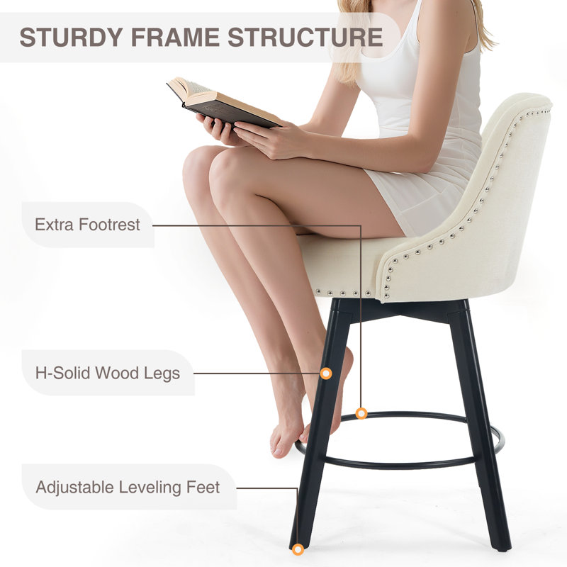Tabouret pivotant de 26 po avec tabouret de bar et tabouret de bar à dossier plein et structure en bois massif