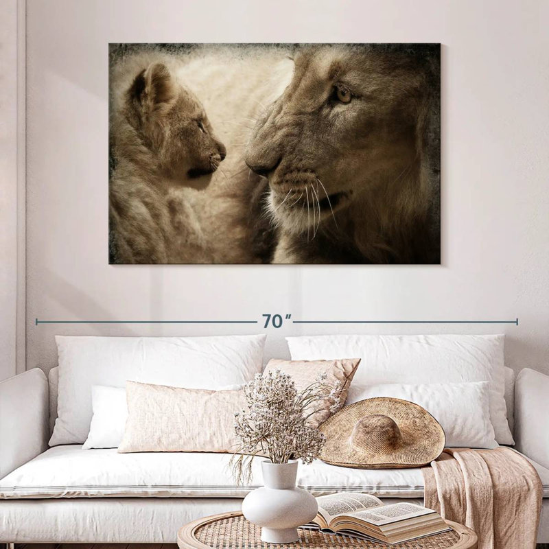 Lion And His Cub, 32" H x 48" W