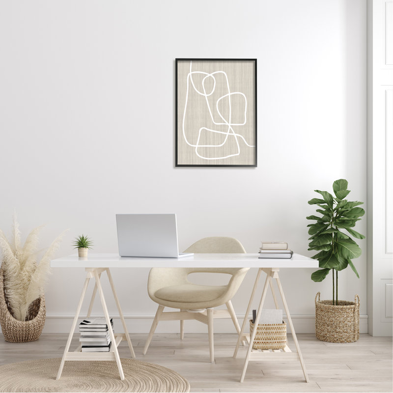 Minimal White Line à motif de grain beige moderne par Alpenglow Workshop, L 24 po x H 30 po, Giclée encadrée noir minuit