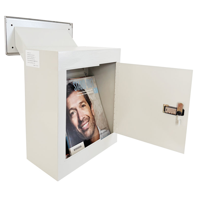 Boîte de dépôt à travers le mur avec housse imperméable | Boîte aux lettres murale robuste avec goulotte réglable de 10 pouces | Coffre-fort imperméable et imperméable pour le courrier, le loyer, les chèques, l'argent comptant et les clés, gris