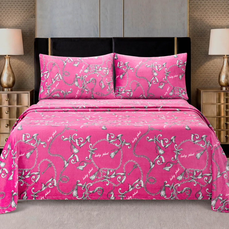 Polyester Machine Printed Sheet Set, King, Chains Ibis Rose