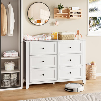 6 Drawer Dresser for Bedroom,Wooden Chest of Drawers with Deep Storage, Modern Storage Dresser for Entryway, Hallway, and Kids Room