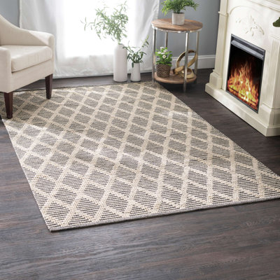 Textured Diamond Black/Ivory Handwoven Cotton Rug