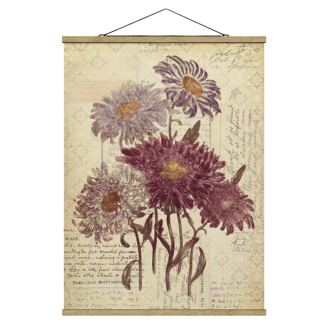 Vintage Flowers With Handwriting - Druck ohne Rahmen