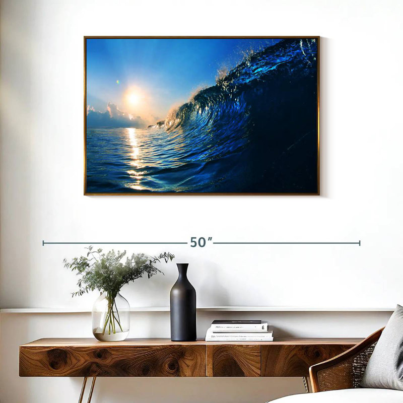 Blue Ocean Wave, Cadre flottant doré, 37 po x 25 po