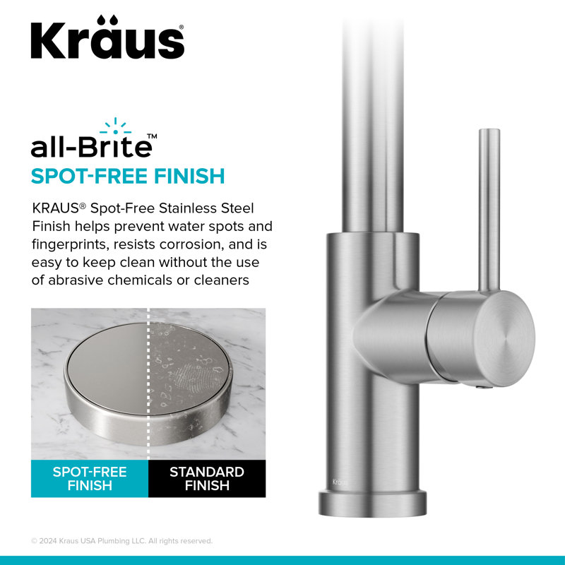 KRAUS Coda 2-Function Single Handle Pull Down Kitchen Faucet In Spot-Free, Stainless Steel