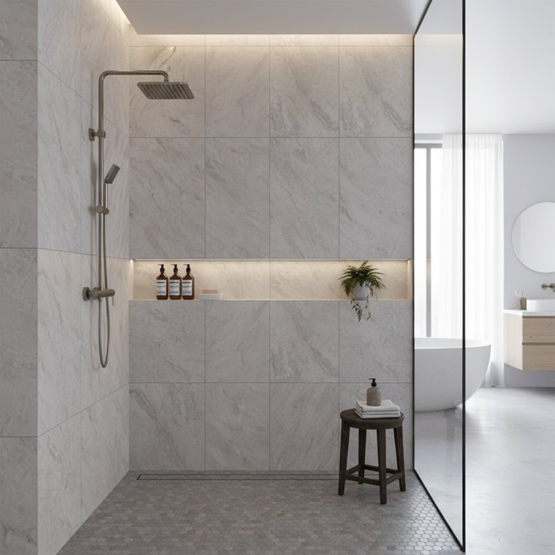 60"W x 32"D x 84"H - Armani grey Polished Shower Wall System (5-Piece)