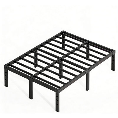Structure de lit double 18 po avec rangement sous le lit de la tête de lit et lattes en acier robustes sans sommier tapissier Assemblage facile et silencieux