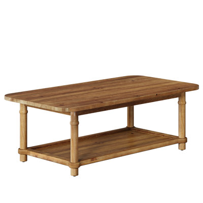 47" Solid Wood Coffee Table, Rectangle Center Table With Carved Legs
