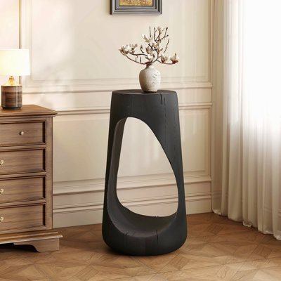 Table d'appoint d'extérieur, table de bout à conception creuse, table de tabouret de jardin de patio, table d'appoint décorative pour terrasse de balcon de plage, béton léger, texture semblable au bois