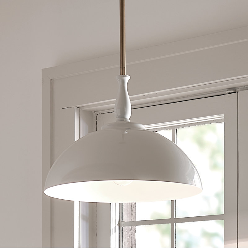 Greige Steel Dome Pendant Light with Beige Shade