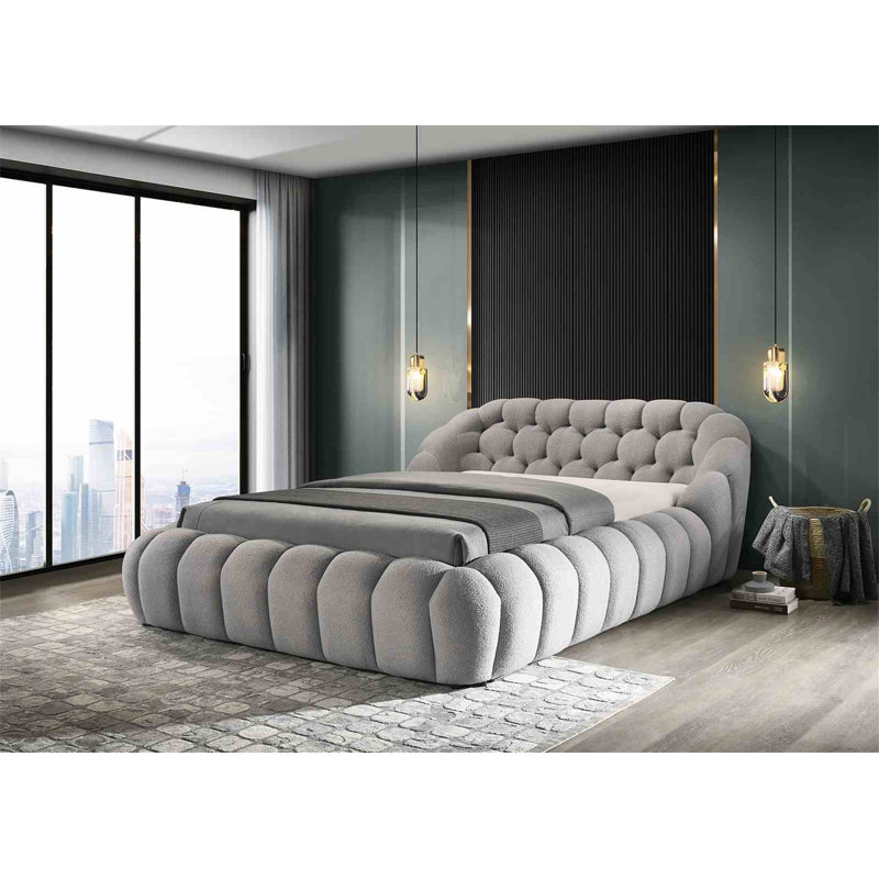 Lit tapissier en tissu de chenille gris de style contemporain accrocheur 1 pièce, Gris