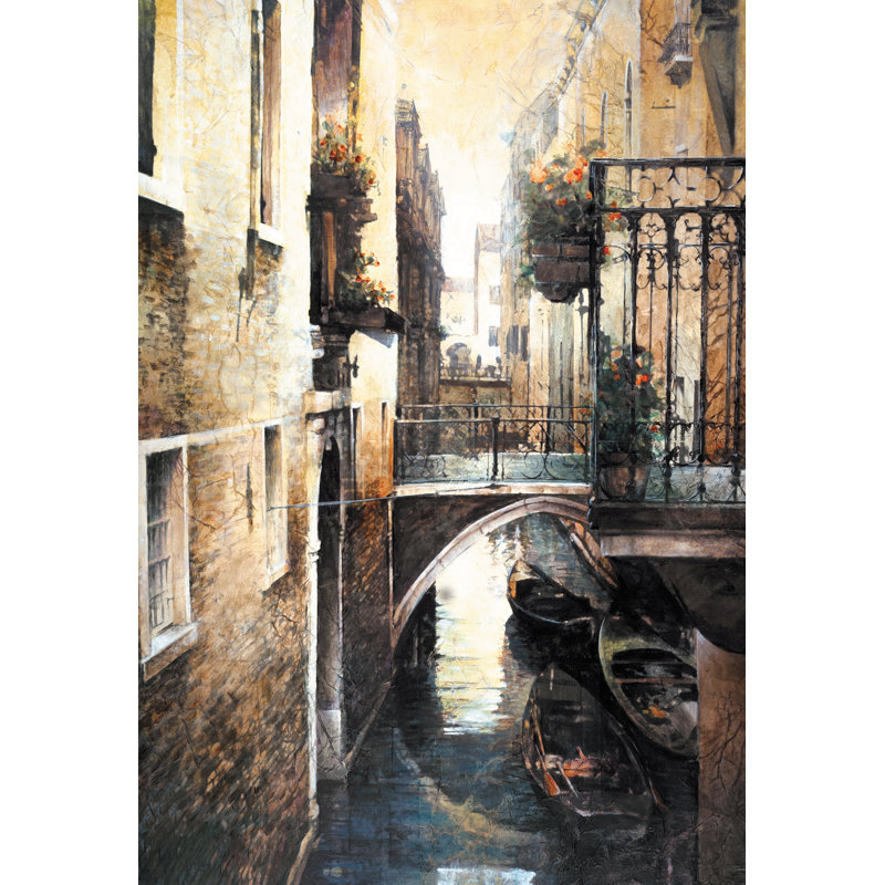 Italian Canal, 12" H x 8" W, Maple, Framed Print with Mat
