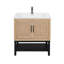 Meuble-lavabo 32 po avec lavabo en céramique et robinet d'eau chaude et froide, armoire de salle de bain autoportante avec 2 portes de rangement et tablette ouverte en fer pour la salle de bain-1377198247